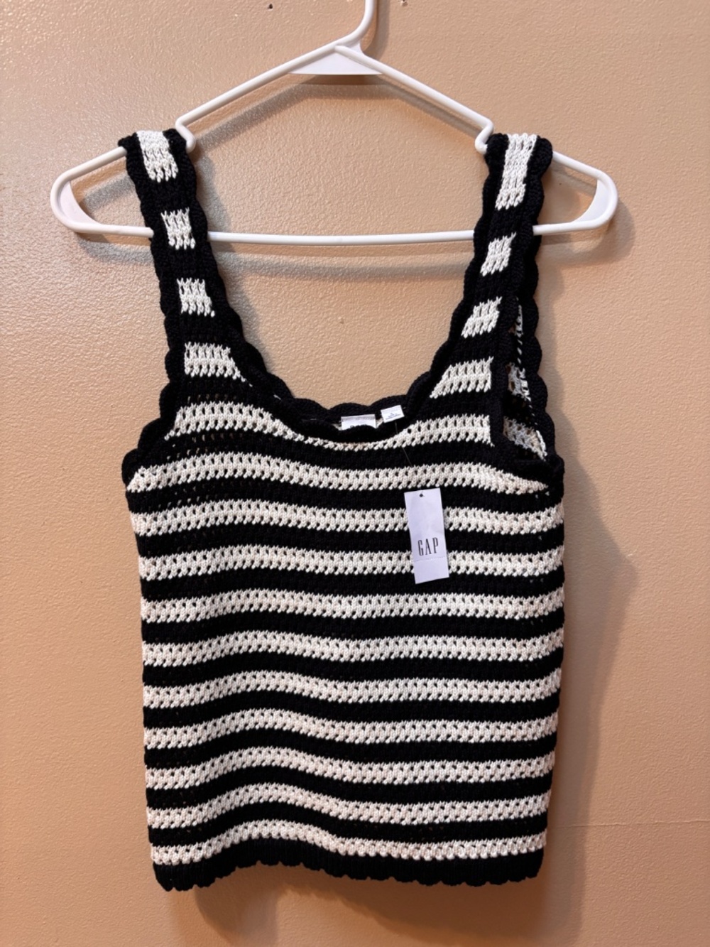 Gap Sleeveless Crochet Stripe Black White Cotton Scoopneck Tank Size S NWT